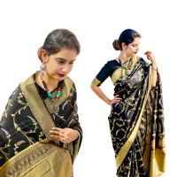 Stylish Black & Golden Saree For Women